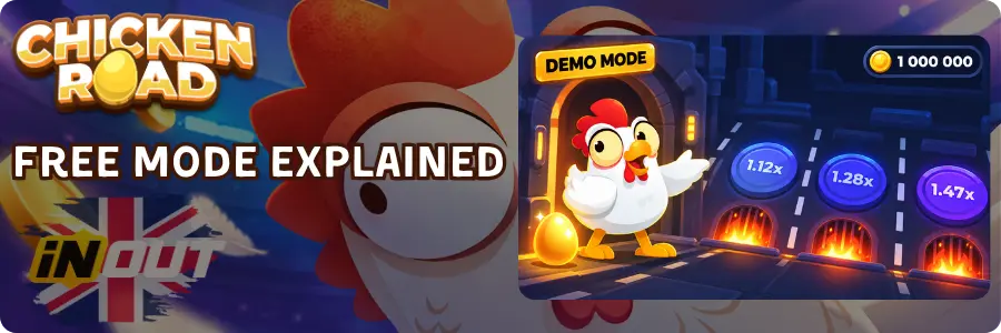 Chicken Road free play mode demo screen with virtual credits balance and difficulty levels