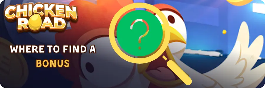 Magnifying glass with a question mark over the Chicken Road mascot